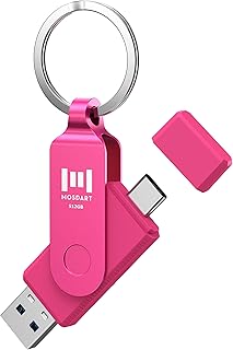 MOSDART Unidad flash dual USB C rápida de 512 GB con llavero, memoria USB 3.1 tipo C 2 en 1 para teléfonos Android USB-C, iPhone 15, MacBook, iPad, computadoras y más, rosa intenso