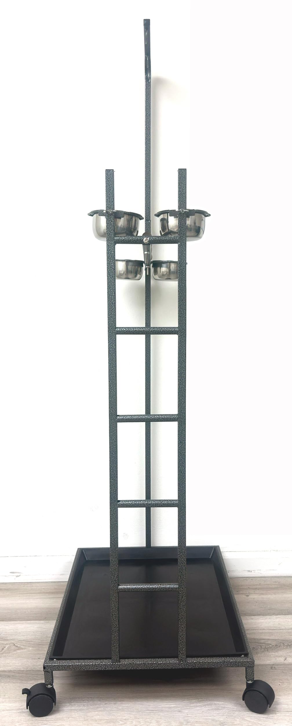 65.5 Inch X-Large Parrot Natural Perch Stand Bird Play Ground Training with Strong Climbing Play Ladder Stainless Feeding Bowls Toy Hook Removable Washable Tray Lockable Rolling Wheels product thumbnail 3