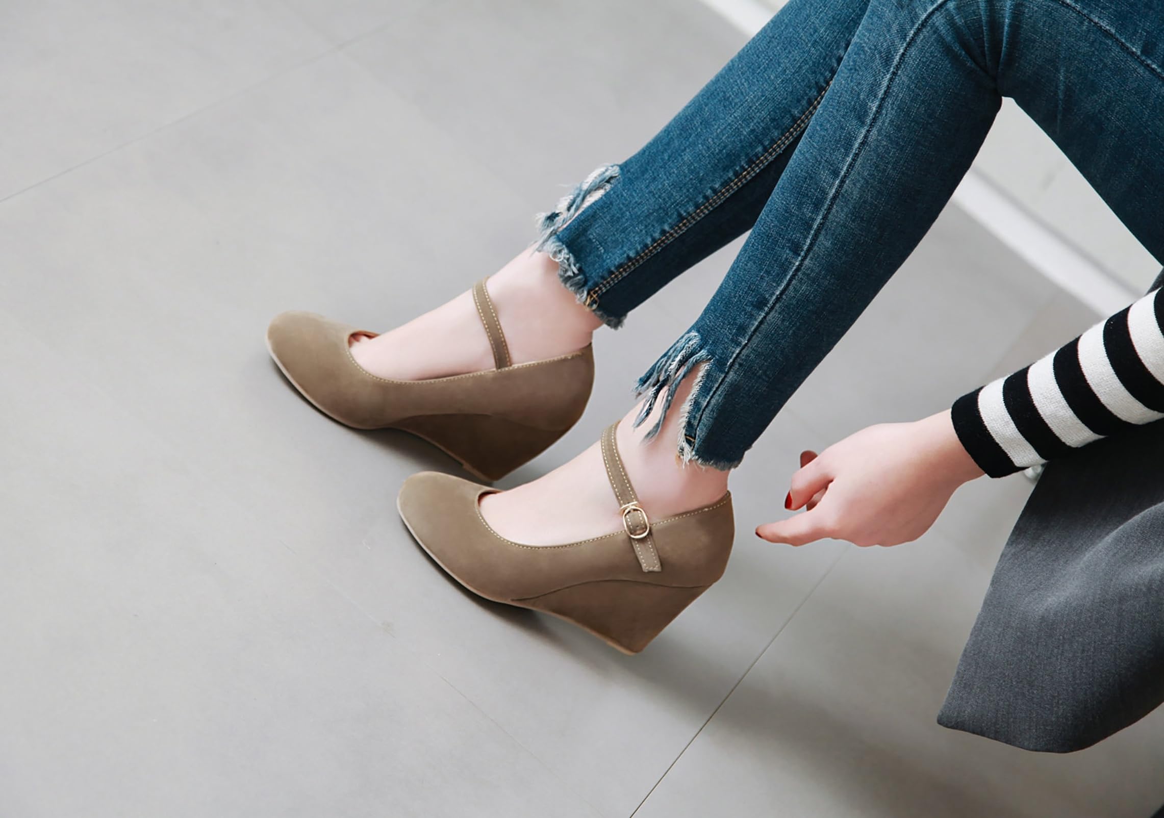Bviennic Zapatos Mujer Cuña Tacon Alto Talla 33-43
