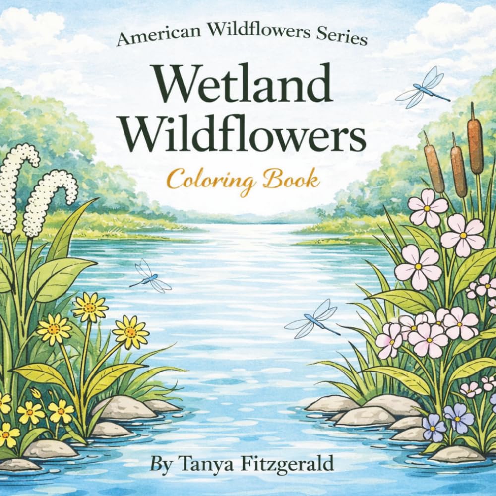 Wetland Wildflowers Coloring Book: American Wildflowers series, easy bold relaxing coloring pages
