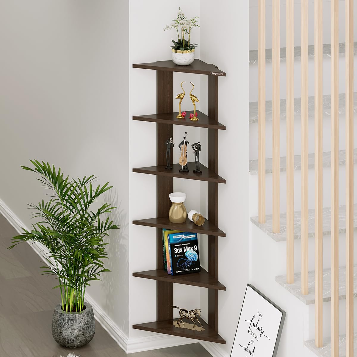 BLUEWUD Braine Engineered Wood Multipurpose Wall Decor Floating & Free Standing Shelf Display Rack Decorative Hall Décor for Living Room Home Furniture (6 Triangle Shelves) (Wenge) (B09LCBRTQT) Amazon Price History, Amazon Price Tracker