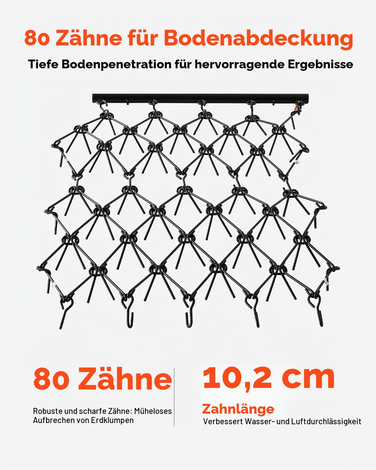 VEVOR Schleppegge, 1707x1219mm, Wiesenegge mit 80 scharfen Zähnen, geeignet für ATV- & UTV-Traktor, für Bodenvorbereitung, Aussaat, Glättung von Landschaften & Instandhaltung von Hofkiesauffahrten