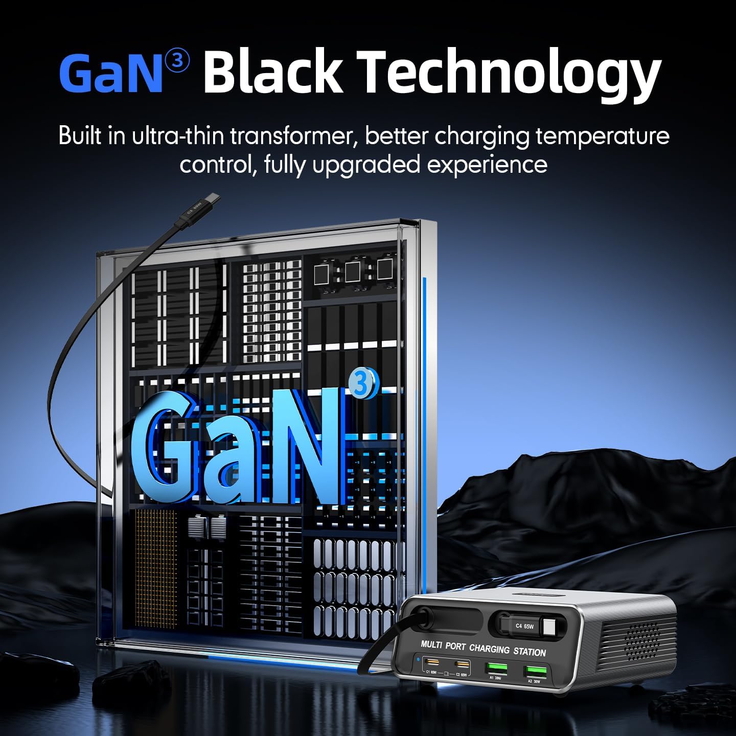 6-in-1 Retractable USB C Charger Block, 100W GaN Fast Charging Station for Multiple Devices with Dual Retractable Cables, PD 65W Compatible with MacBook Pro, Dell, Steam Deck, iPhone 17/16, Galaxy S26