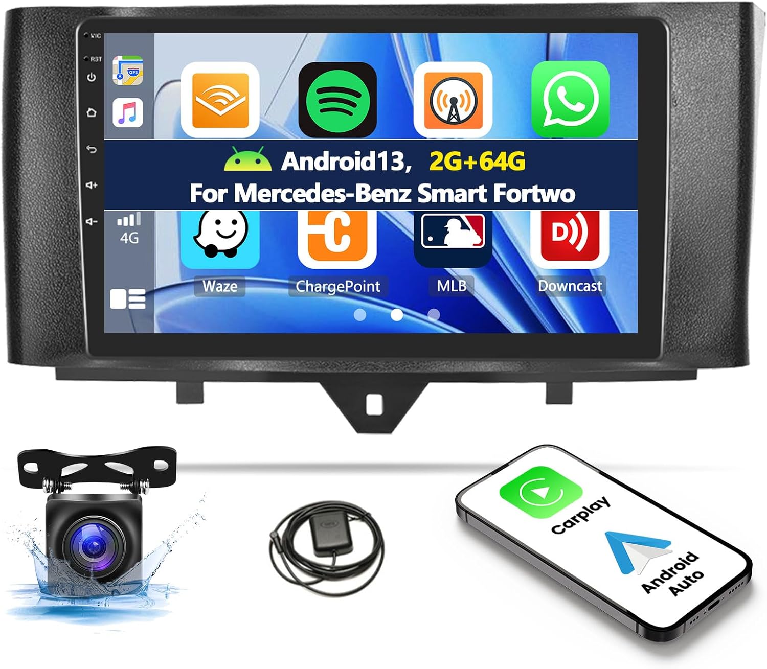 2G 64G CAMECHO Android 12 Car Radio for Mercedes-Benz Smart Fortwo 2005-2010 with