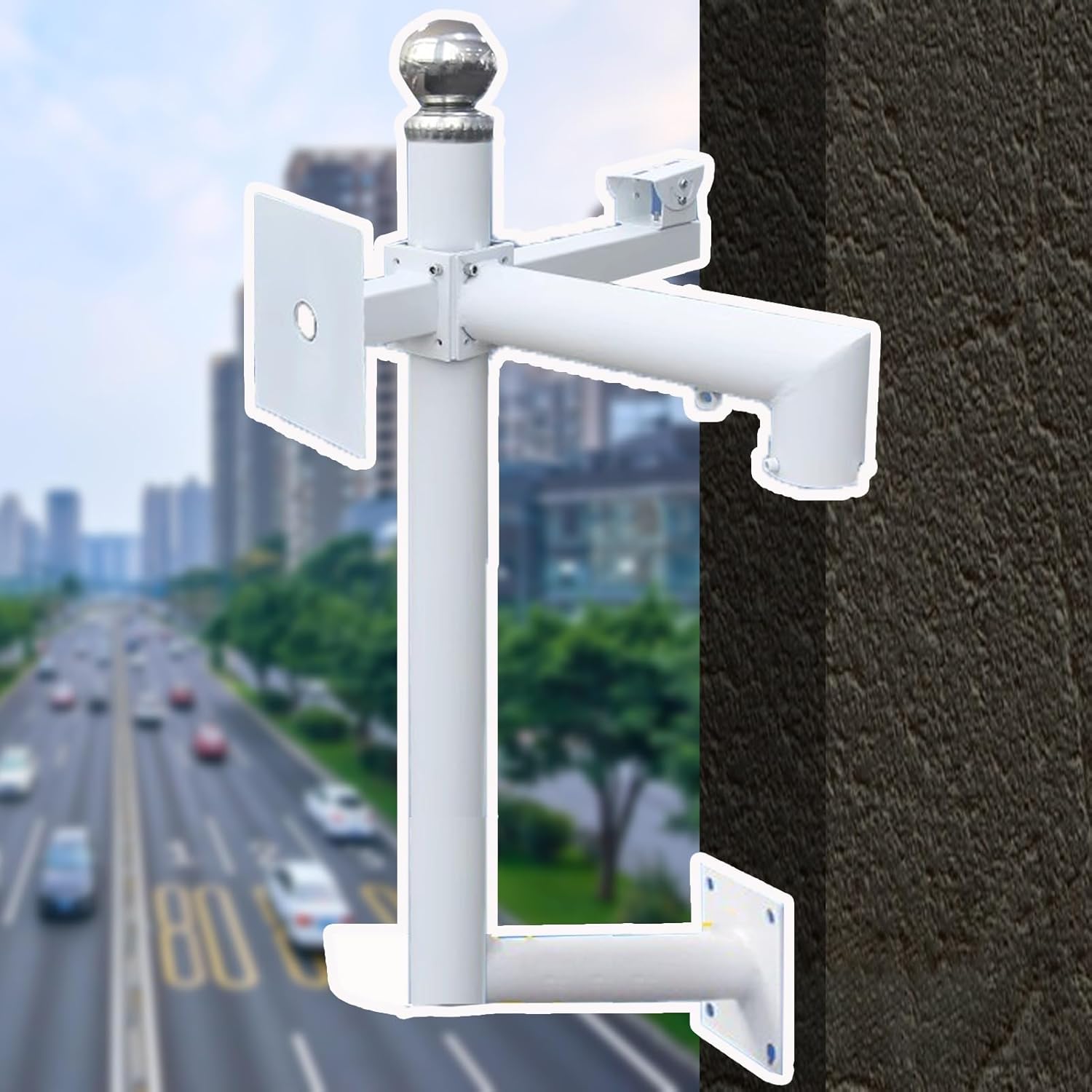 Wall Mount Security Camera Pole for 3 Surveillance, 0.5-2.0 m Flag Monitoring Pole for Gun & Dome, Outdoor/IP Camera Tubes Pole for Corner(1.0 m(3.28 ft))