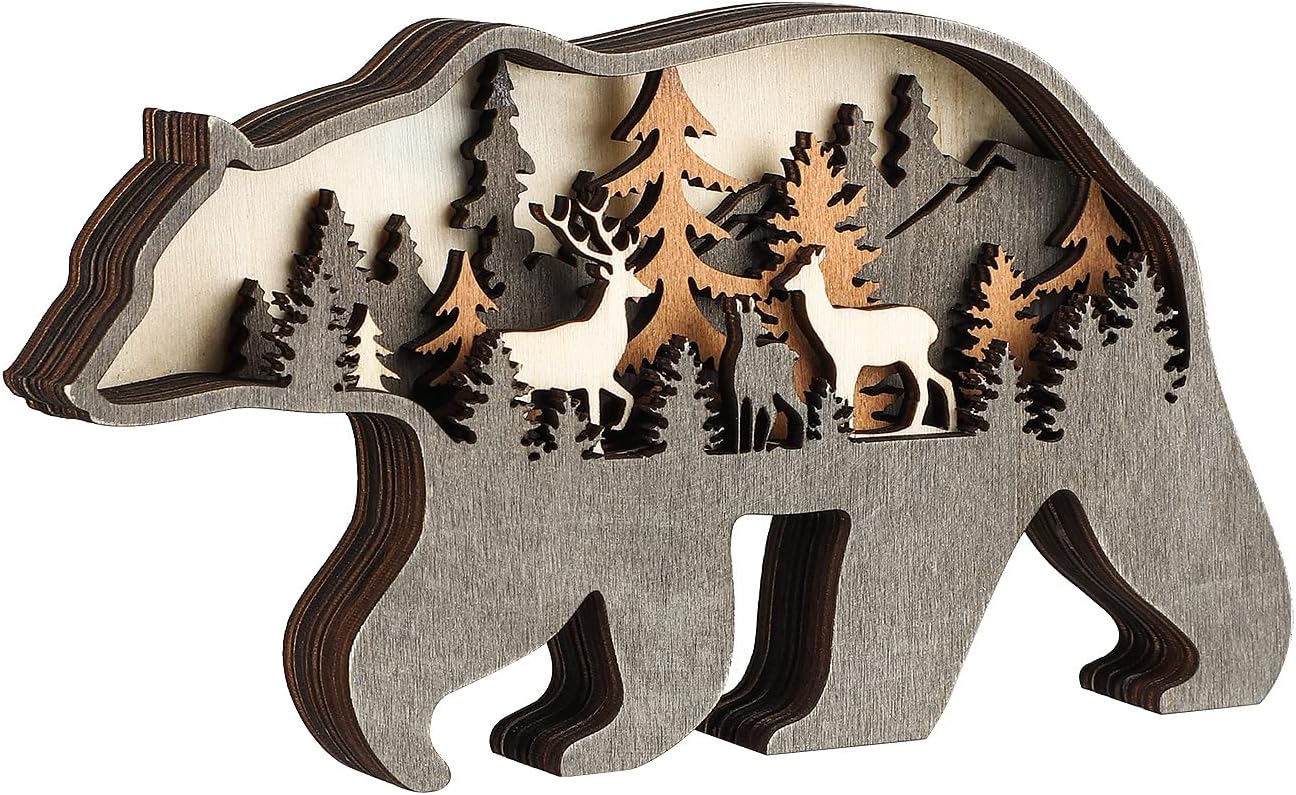 Laozai Wooden Forest Animals Bear Decor Cabin Rustic Decor Wall Decorations Mountain decor for Bedroom Living Room Table Decorative