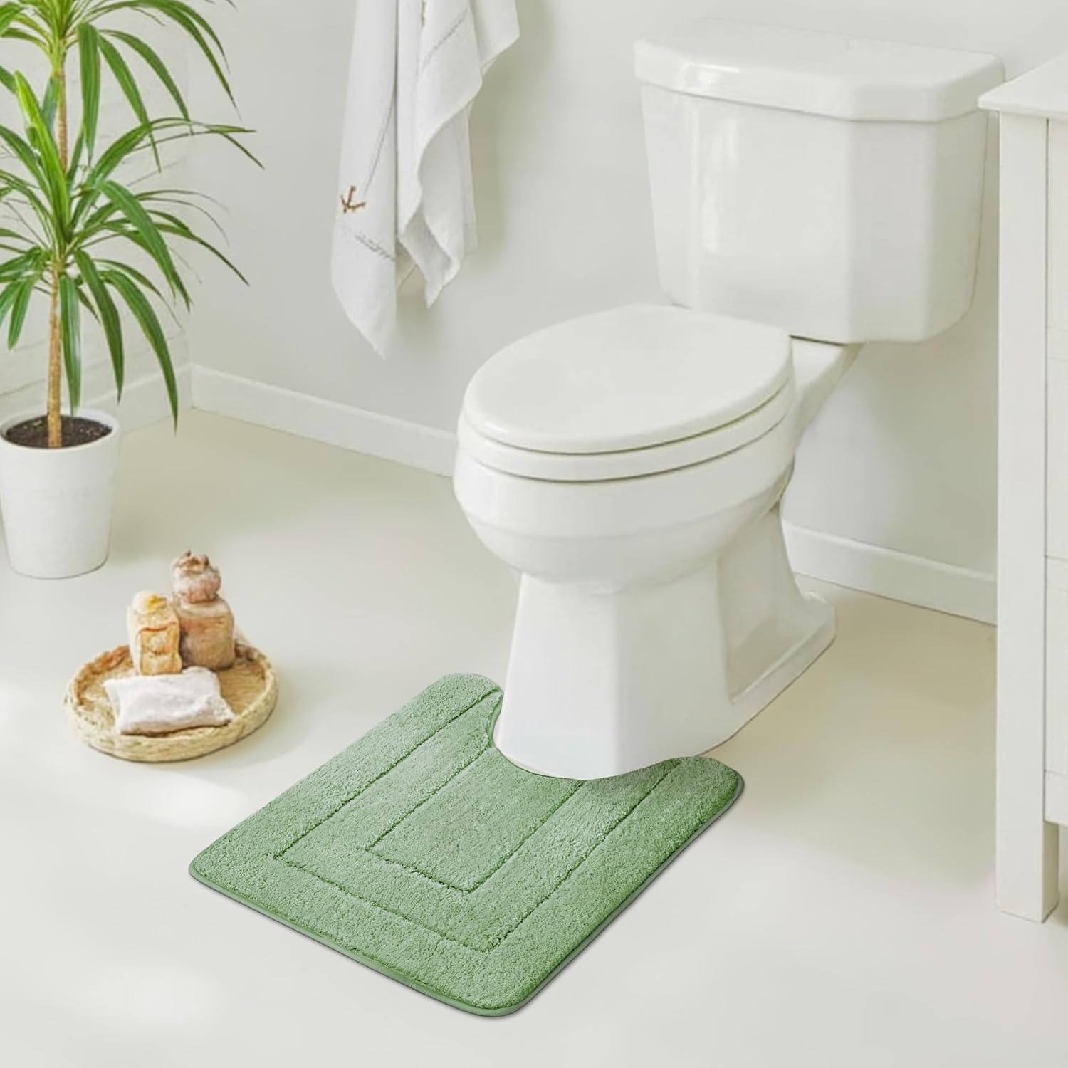 GRANNY SAYS Toilet Rugs U Shaped Washable Non Slip, Toilet Mats for Bathroom Soft Plush Shaggy Absorbent, Microfiber Bath Mats for Bathroom Toilets Cute Decor, 20" x 24", Green - Image 8