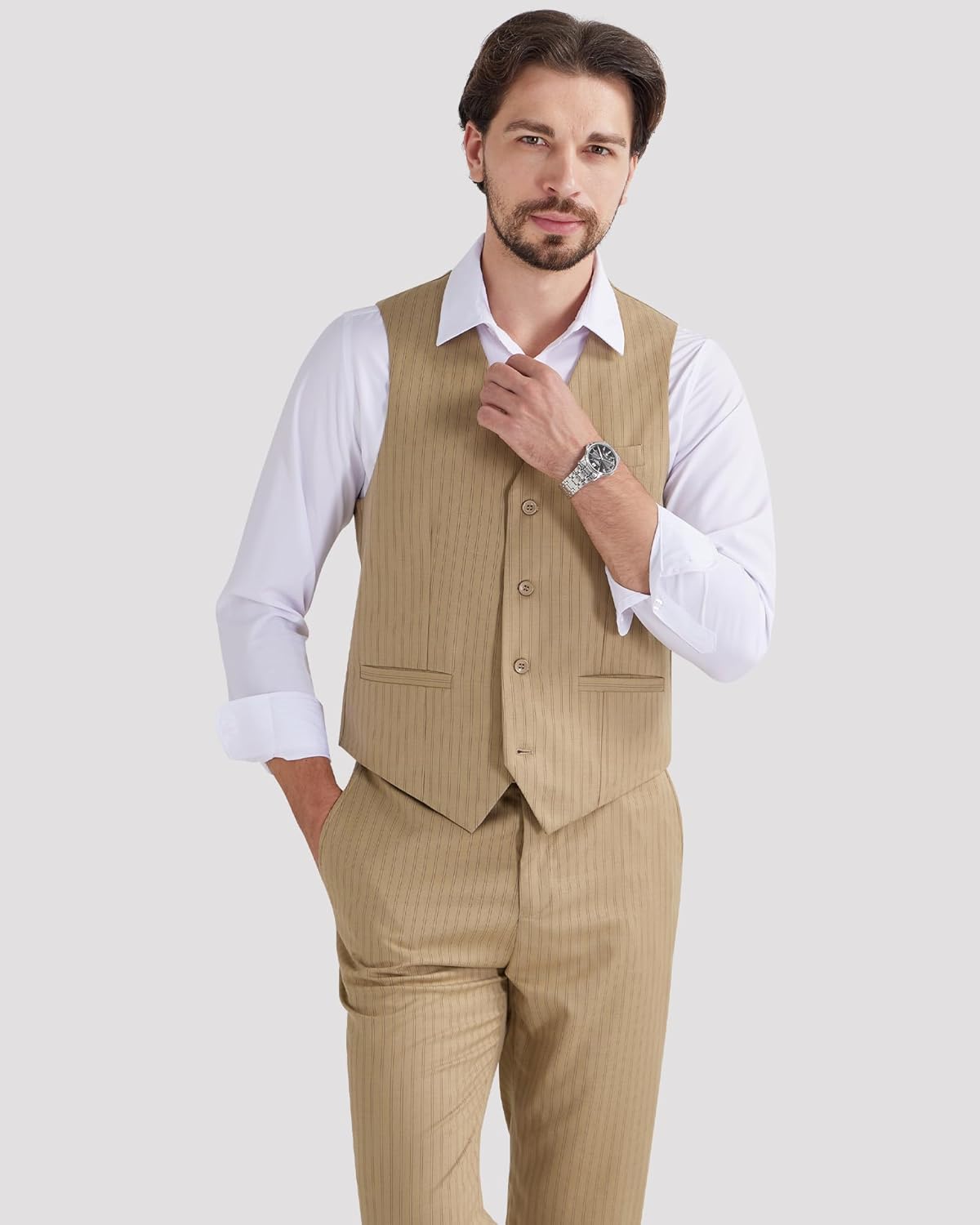 MAGE MALE Men's Pinstripe Suit 2 Piece Vest and Pants Set Wedding Groomsmen Summer Slim Fit Formal Prom Tuxedo - Image 8