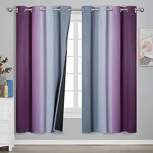 Estelar Textiler Ombre Grey and Purple Blackout Curtains 72 Inch Length 2 Panels, Full Room Darkening Curtains for Living Room, Grommet Thermal Insulated Gradient Drapes for Bedroom, 52x72 Inch