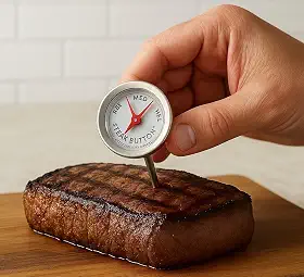 Termômetro para Carne, Analógico em Aço Inox, 74mm, Medidor de Ponto para Churrasco