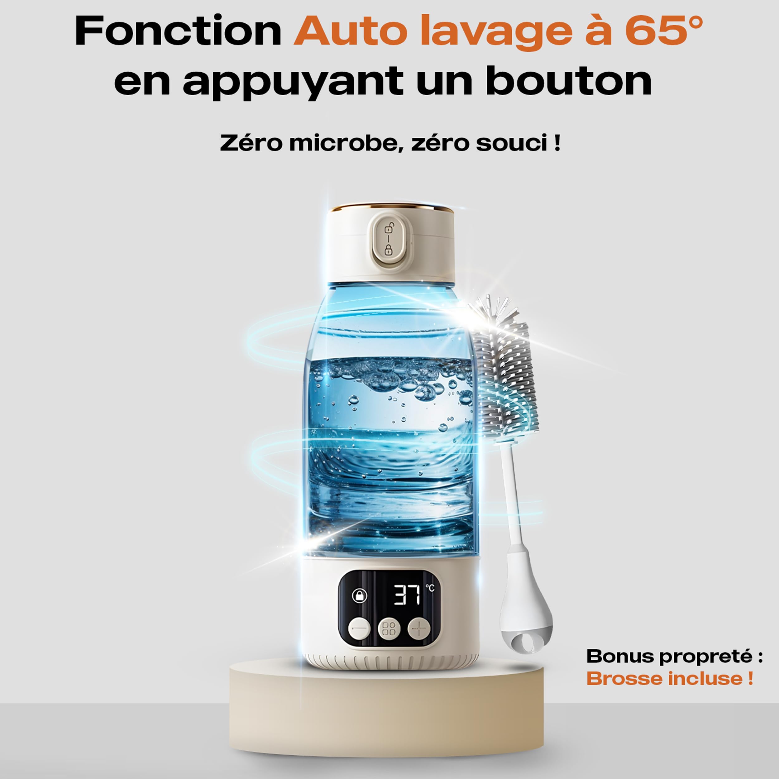 Chauffe-Biberon Portable Nomade, Chauffe Rapide Eau ou Lait, Autonomie Longue Durée, Recharge USB-C, Capacité 500ml, Boîte Doseuse 4 Compartiments, Idéal Voyage & Voiture