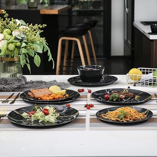 Miniatura 5 de Juego de vajilla de melamina 12 platos y cuencos ideales para fiestas en interiores y exteriores sin BPA apto para lavavajillas con patrón de mármol