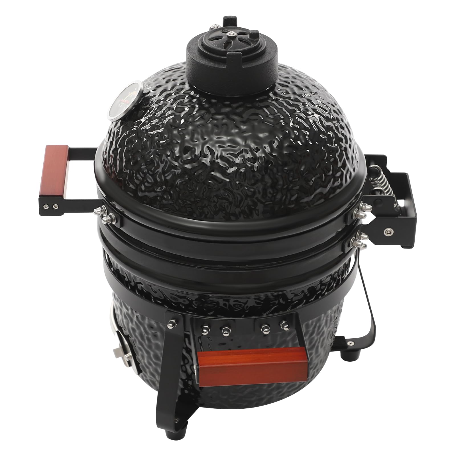 Barbecue a carbonella in ceramica, con superficie di cottura da 12,6 pollici, parete in ceramica spessa 20 mm, termometro, acciaio inossidabile e parti in bambù, fino a 800 °C, ideale per affumicare