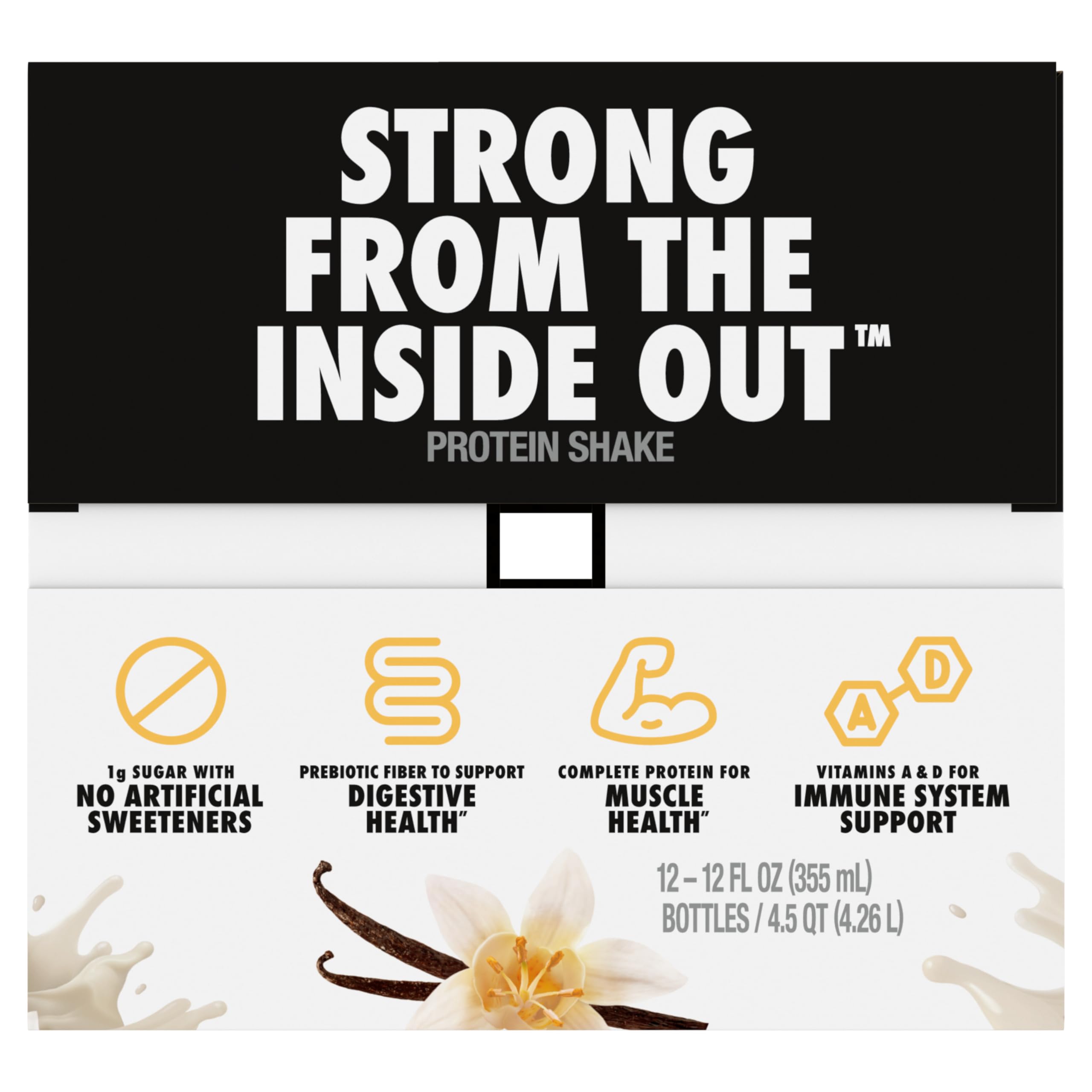 Oikos Protein Shake, Vanilla, 30g High Protein Drinks, Shelf Stable, Ready to Drink, 5g Prebiotic Fiber, 12 fl oz Bottle, 12 Count​