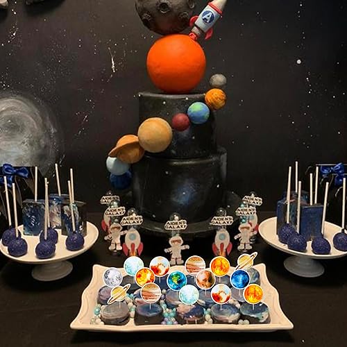 Miniatura 4 de Paquete de 40 adornos para cupcakes del espacio exterior, planeta, cohete, naves espaciales, viaje a la luna, estrella, cupcakes, sistema solar,