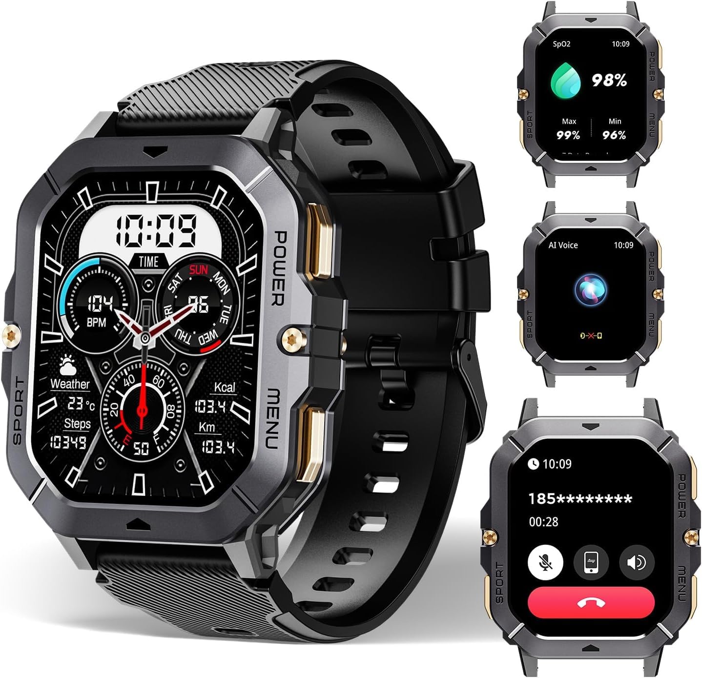 OBA Montre de Sport OUKITEL BT101 Homme 2.02 Pouces 100 Mode Sport Étanche 5ATM 410mAh Notifications, Moniteur de fréquence Cardiaque, podomètre, Suivi d'activité, Microphone, Noir, Media
