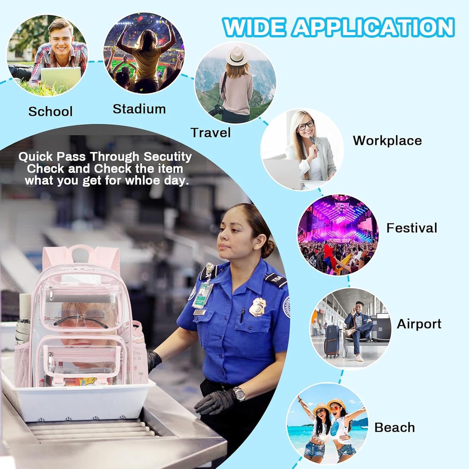 Clear School Backpack for Girls Boys, Heavy Duty PVC See Through Transparent Bookbag for Kids Women Men (Light Pink) - Image 5