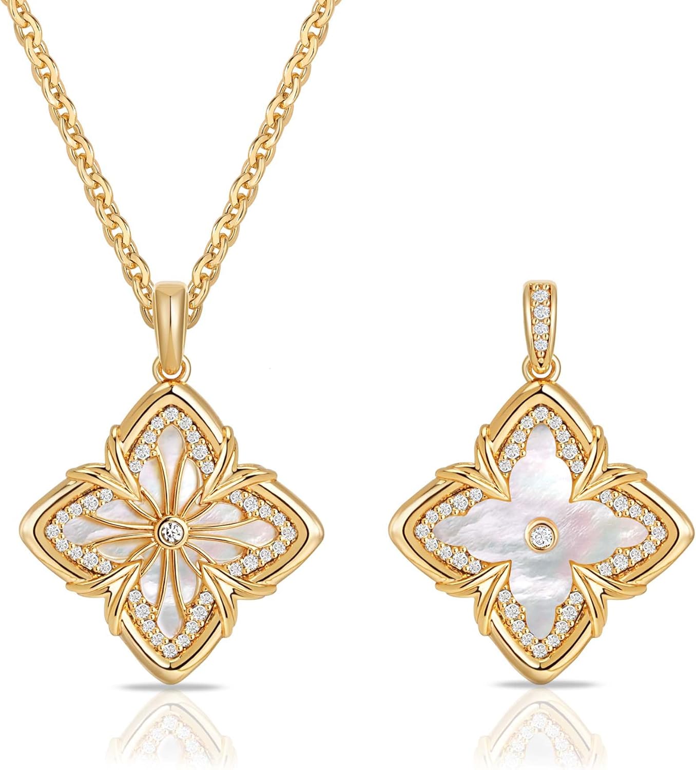 MEVECCO Gold Four Leaf Clover Necklace for Women 14K Gold Plated Clover Pendant Necklace With Diamond Fashion Lucky Clover Tiger's Eye Stone Necklace for Jewelry Gift