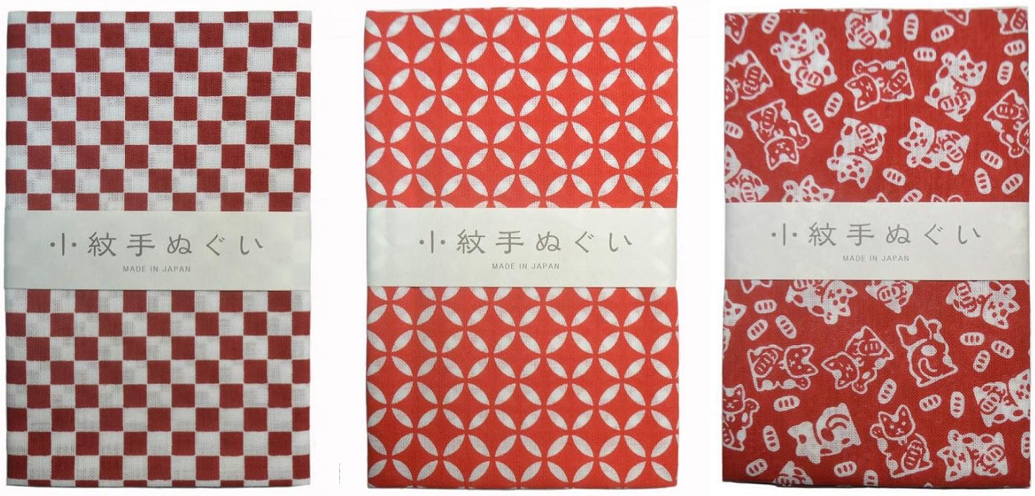 MiyamotoKomon Tenugui Towel 3 type Set(Shippou,Ichimatsu,Luckey Cat)
