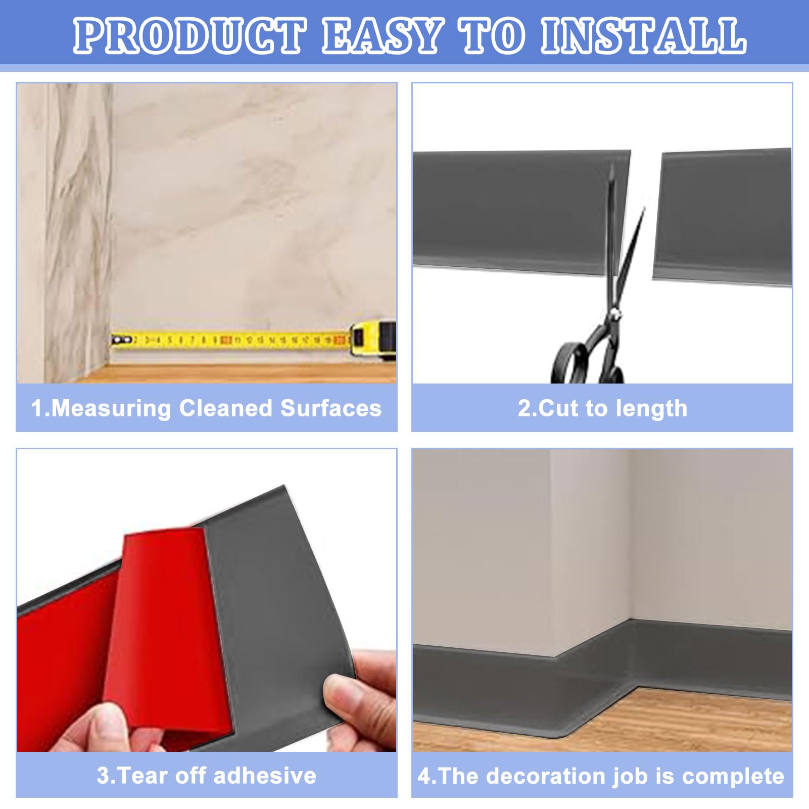 Rodapies Autoadhesivo, Rodapié Blando de PVC, Zócalos Decorativos, Base de Pared Zócalo, Para Cubrir Huecos de Esquina, para Flexible para Cocina y Baño (Gris-10M x 10CM)