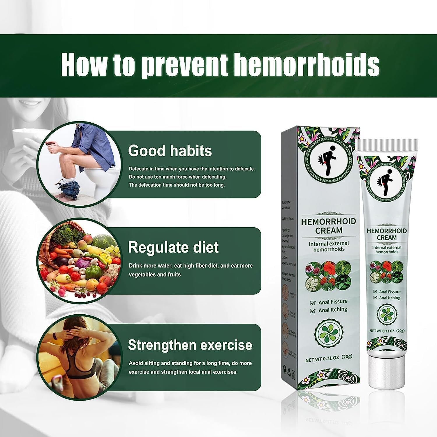 Crema Herbal para Hemorroides, Alivio Rápido de Picazón y Ardor Externos