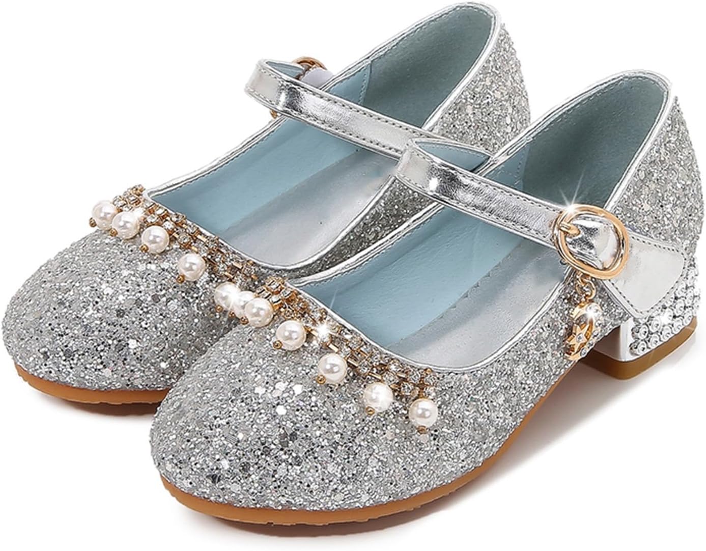 IWIHMIV Dress Up Princess Shoes for Toddler Girls Mary Jane Shoes for Girls with Low Heel Flower for Wedding School Party