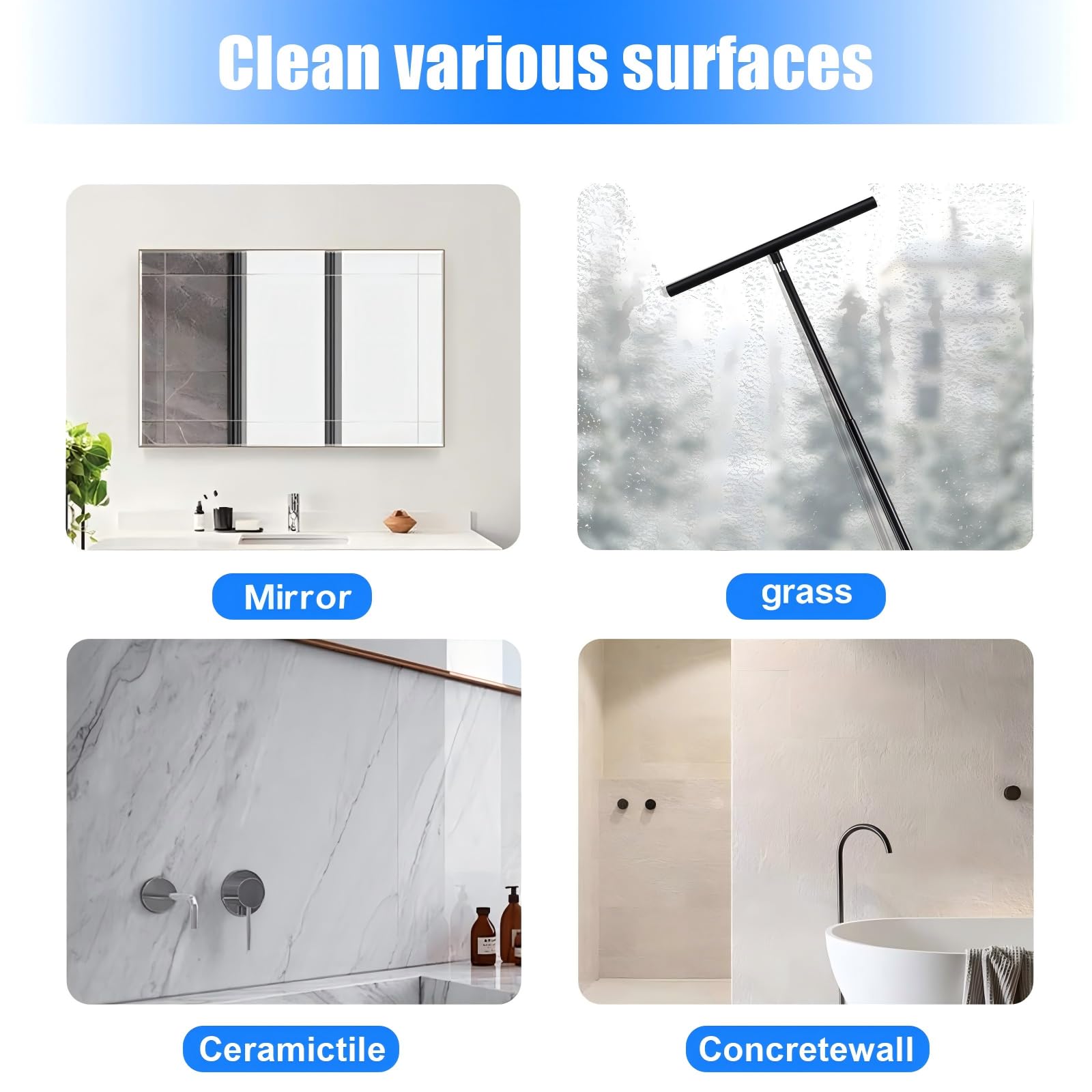 Rasqueta Limpiacristales Ducha Telescopico 120-146cm, Limpia Mamparas Cristal, Limpia Cristales para Ducha, Baño, Coche, Accesorios Baño Negro