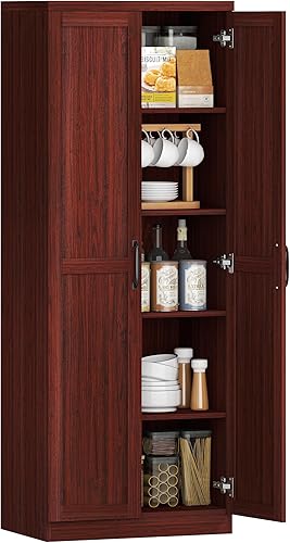 Miniatura 12 de HOMCOM Despensa de cocina de 2 puertas de 63 pulgadas, armario de almacenamiento independiente con estantería de 5 niveles y 2 estantes ajustables