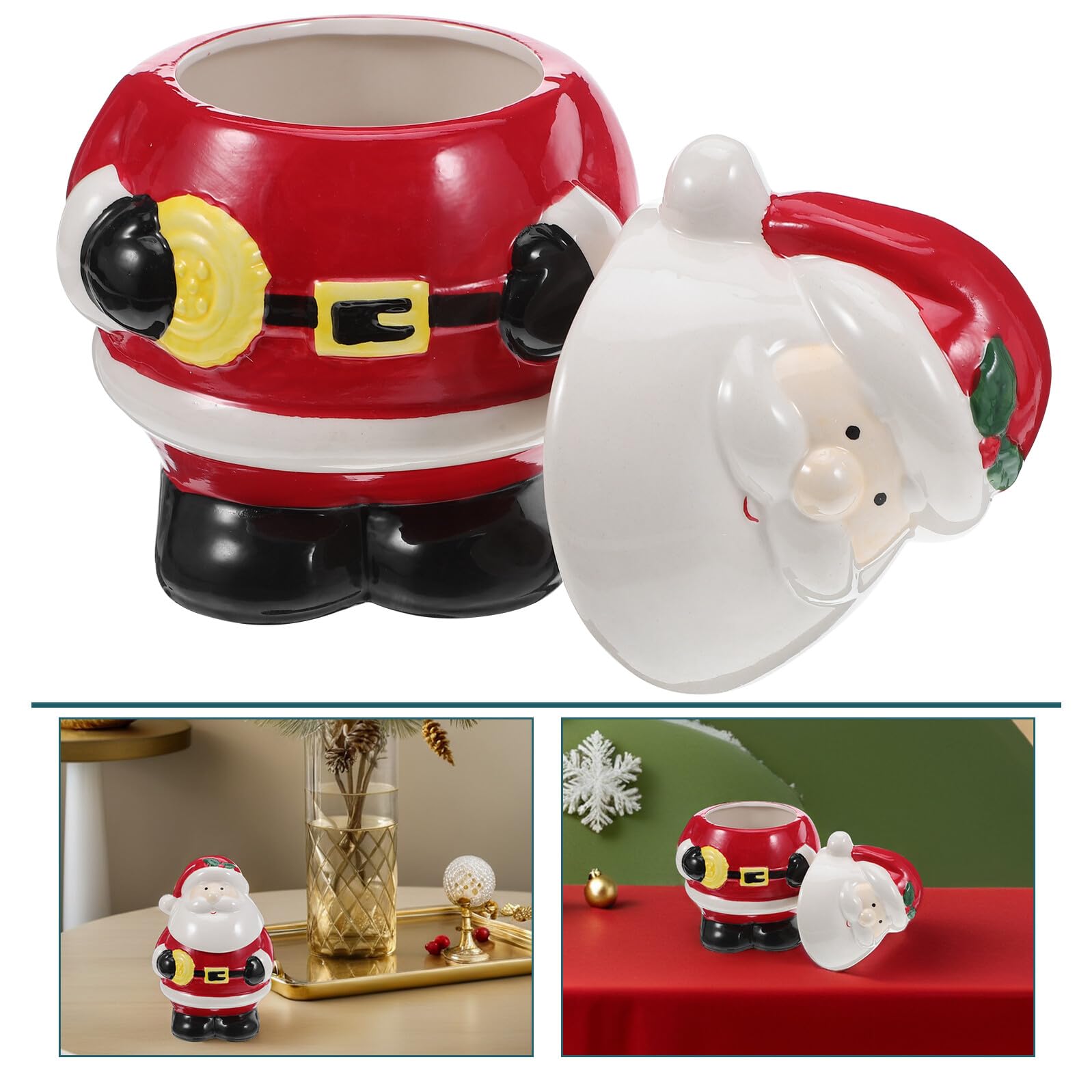 Ciieeo Barattolo Natalizio per Biscotti in Ceramica con Coperchio Ermetico Contenitore Piccolo Babbo Natale per Caramelle Dolci e Cioccolatini Decorazione da Tavolo per Feste di Natale