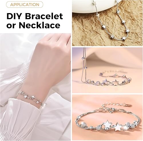 Miniatura 4 de 400 cuentas espaciadoras de estrellas, cuentas de plástico chapadas en oro, estrella de agujero grande con caja de almacenamiento, cuentas de