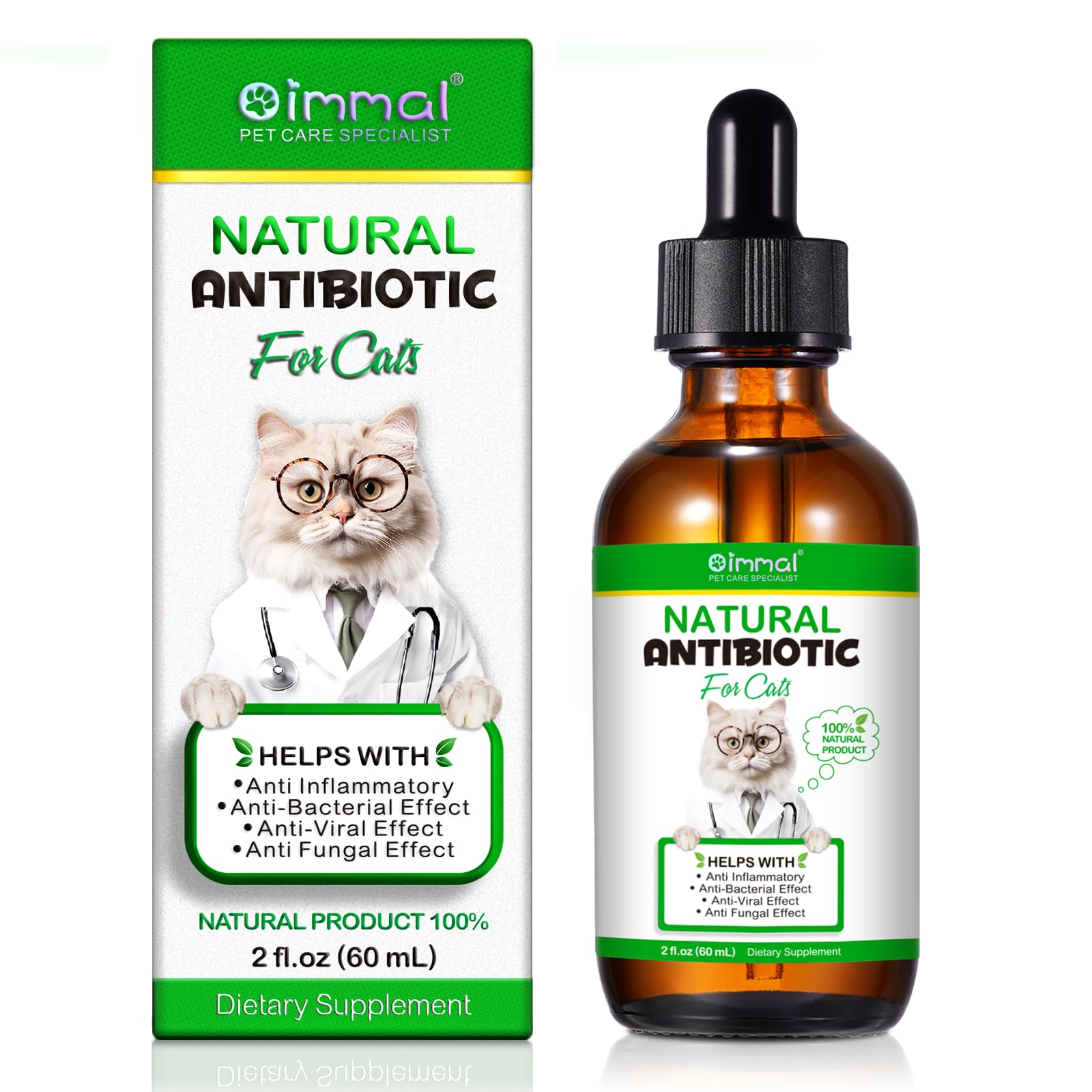 Antibiotics for Cats - Immune Support & Allergy Relief with Apple Cider Vinegar & Echinacea, Chicken Flavour Liquid Supplement for All Breeds & Ages, 60ml