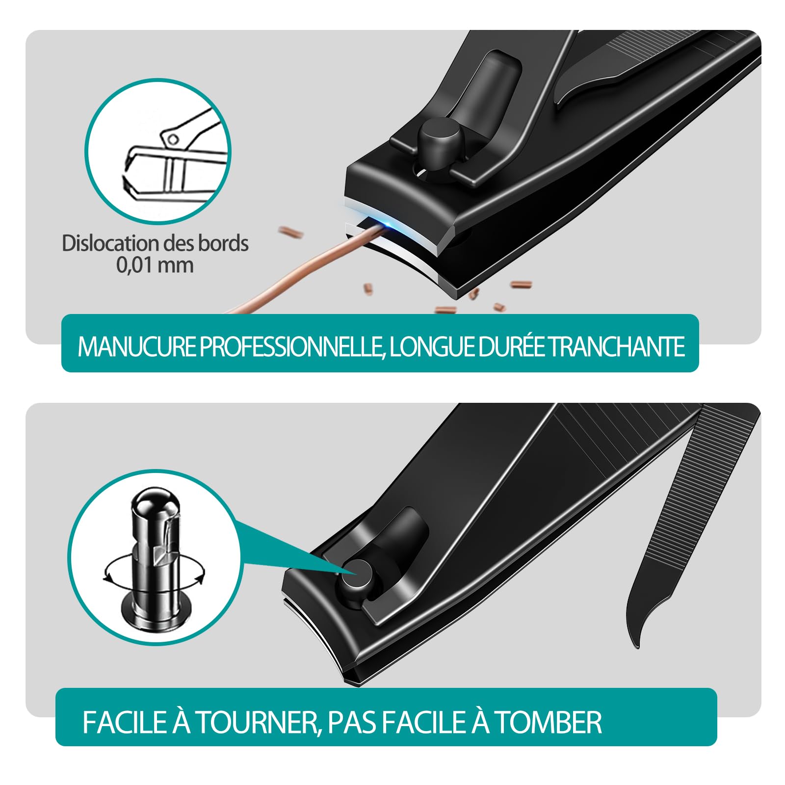 Coupe-Ongles Professionnel en Acier Inoxydable Noir Mat - Pince à Ongles Robuste et Tranchant pour Pieds - Cadeaux de Noël