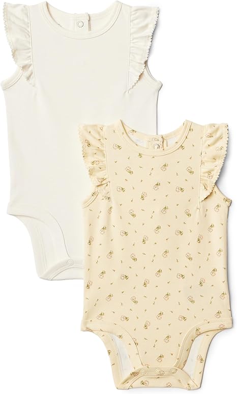 Amazon Essentials x Sofia Grainge Baby Girls' Embroidered Ruffle Bodysuit, Pack of 2