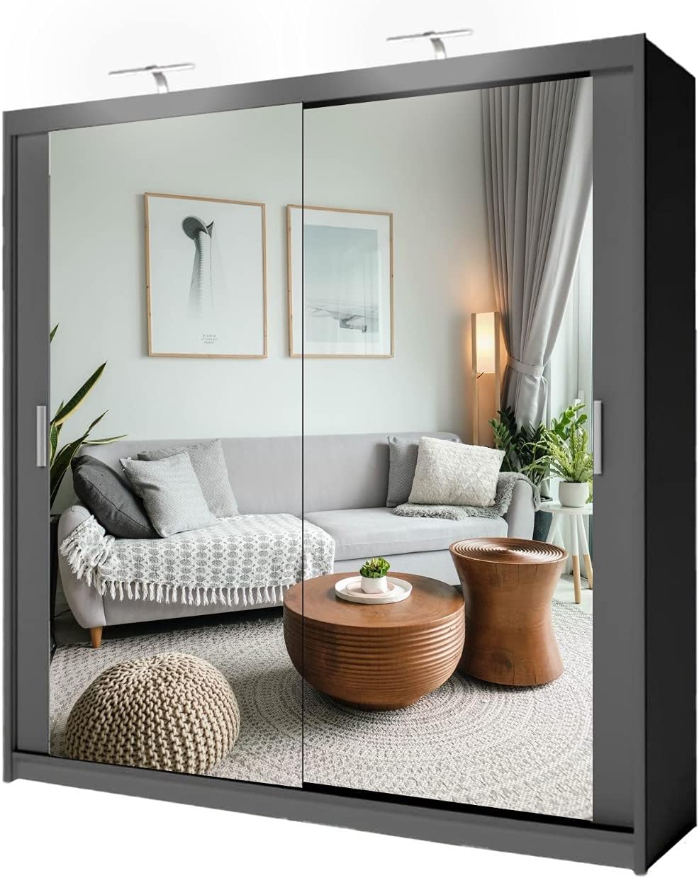 Double Mirror Sliding Door Chicago Wardrobe with LED LIGHT 90/120/150