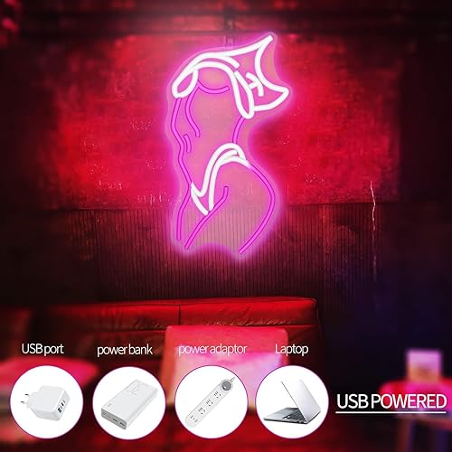 Vista 6 de Letreros de neón de mujer para decoración de pared, letreros de neón en rosa y blanco con luz LED para decoración de habitación estilo preppy