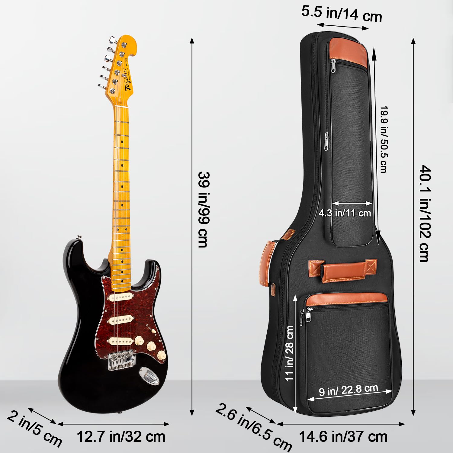 MUZNOTE Housse de transport pour guitare électrique, housse rembourrée pour guitare électrique, housse souple rembourrée de 6 mm, boucle de suspension arrière, noir