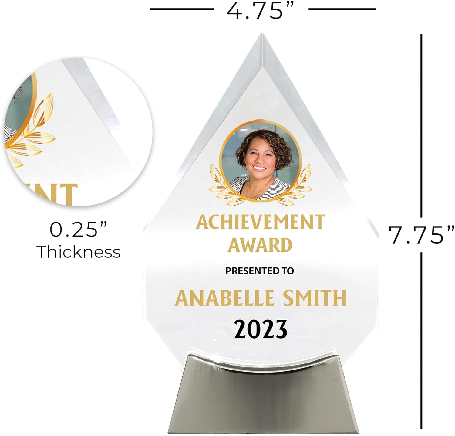 7 3/4" Personalized Glass Plaque for Awards and Trophies, Custom Award for Employee of the Month, Retirement, Leadership and Appreciation Gift M Variations (Design 1)