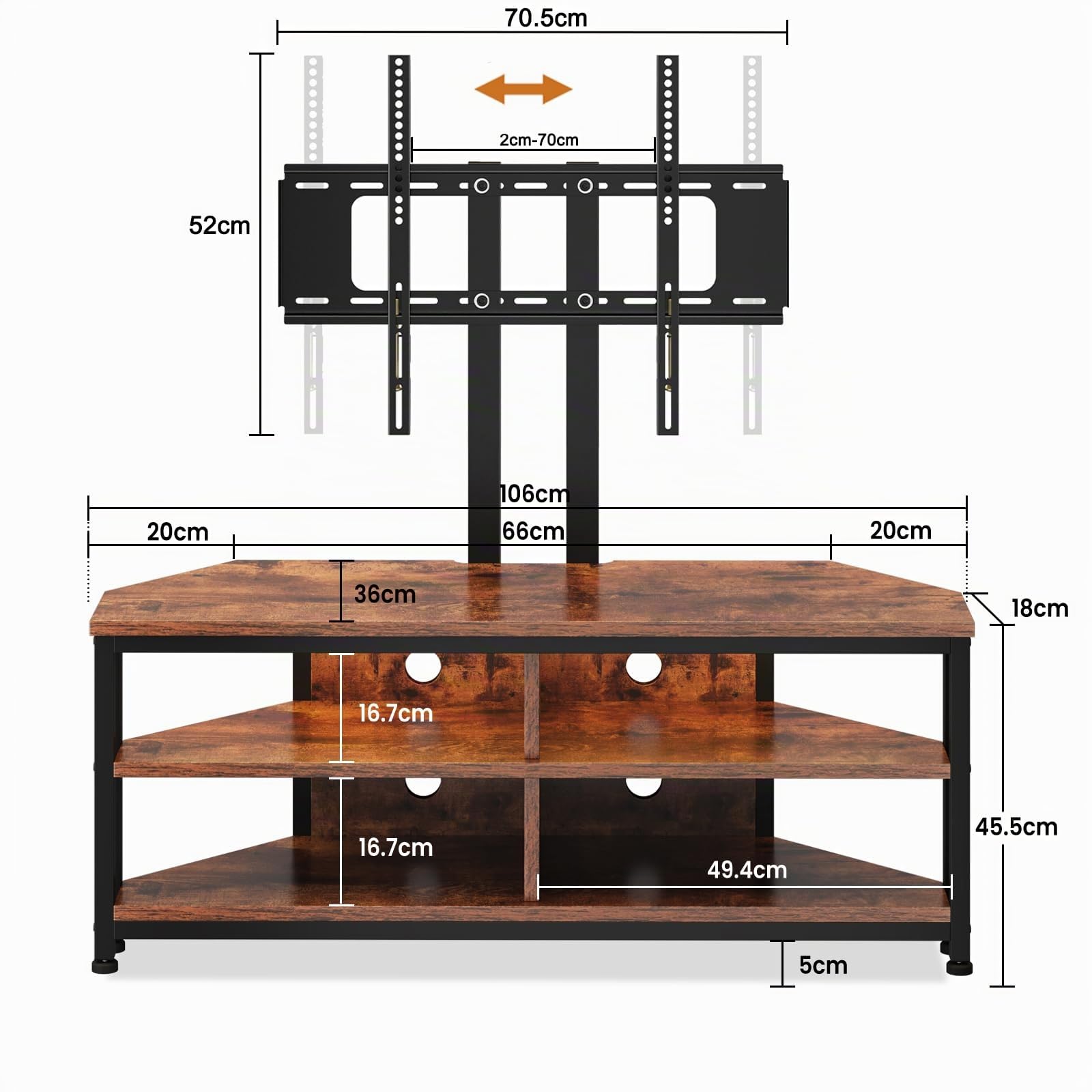 Dripex Mueble de TV con Soporte Ajustable y LED para televisores y Pantallas LCD LED de 32 a 70 Pulgadas, 106 cm