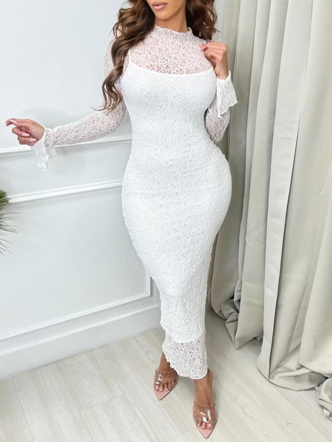 Women's Lace Dresses 2 Piece Set Elegant Bodycon Dress Wedding Guest Cocktail Birthday Party Dress - Image 4