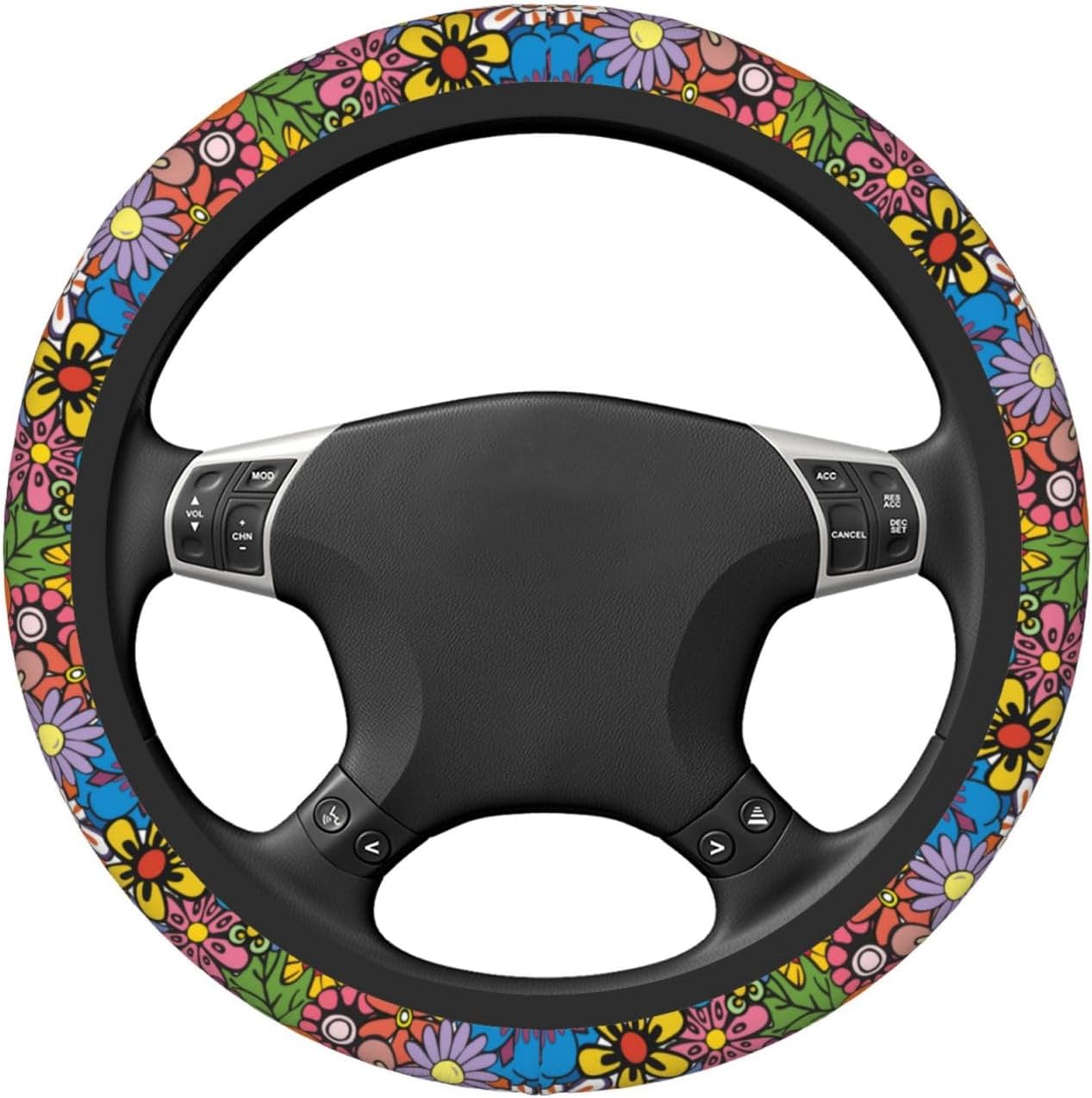Hippie Flower Floral Retro Steering Wheel Cover For Women Men Girls Car Accessories Decor Anti-Slip Neoprene Auto Steering Wheel Covers Protector Universal 15 Inch - Image 2