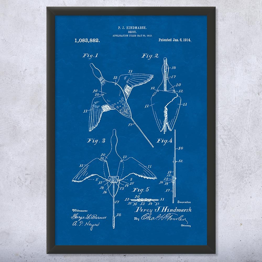 Duck Hunting Decoy Patent Framed Print (12x18) Hunting Art, Cabin Decor, Hunting Gifts, Man Cave Decor, Duck Hunting Gifts, Farmhouse Decor