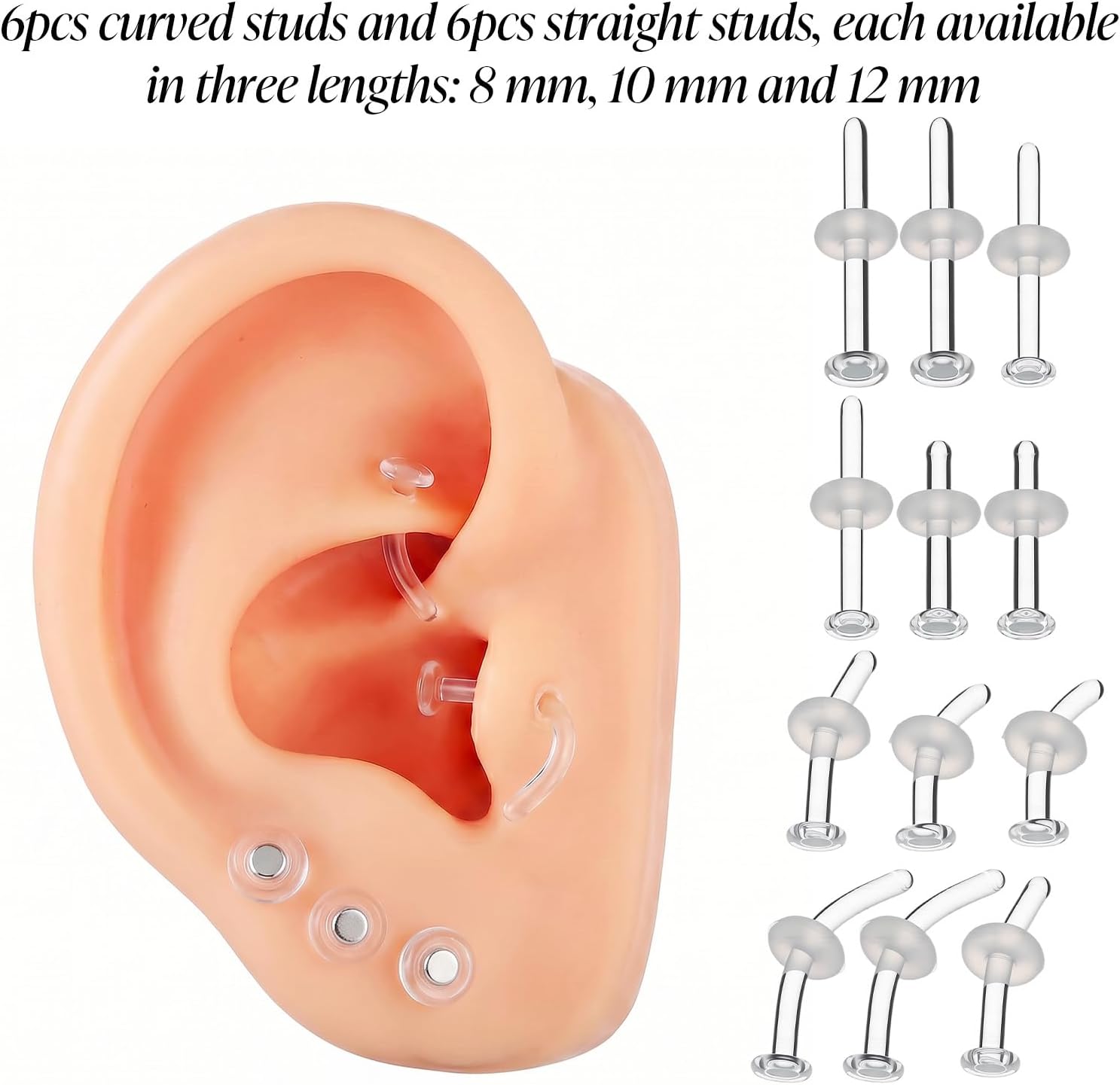 12pcs Glass Piercing Retainers 16G Curved Clear Nose Studs for Work Surgery | Glass Retainer Piercing Cartilage Tragus Conch Daith Helix Nose Septum Eyebrow Piercing Jewelry for Men Women