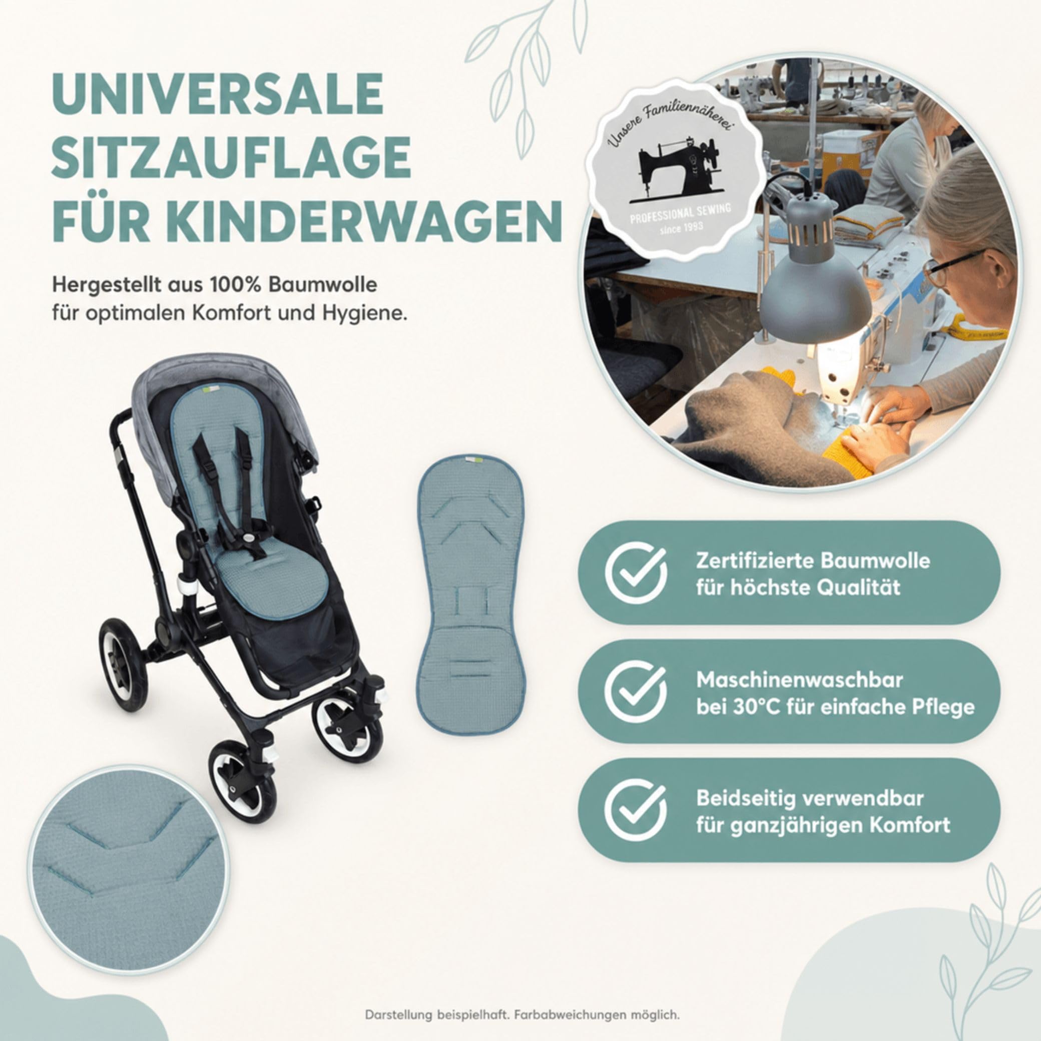 MEIKE 2in1 Sitzauflage Universale Sitzeinlage für Kinderwagen und Buggy 100% Baumwolle waschbar atmungsaktiv