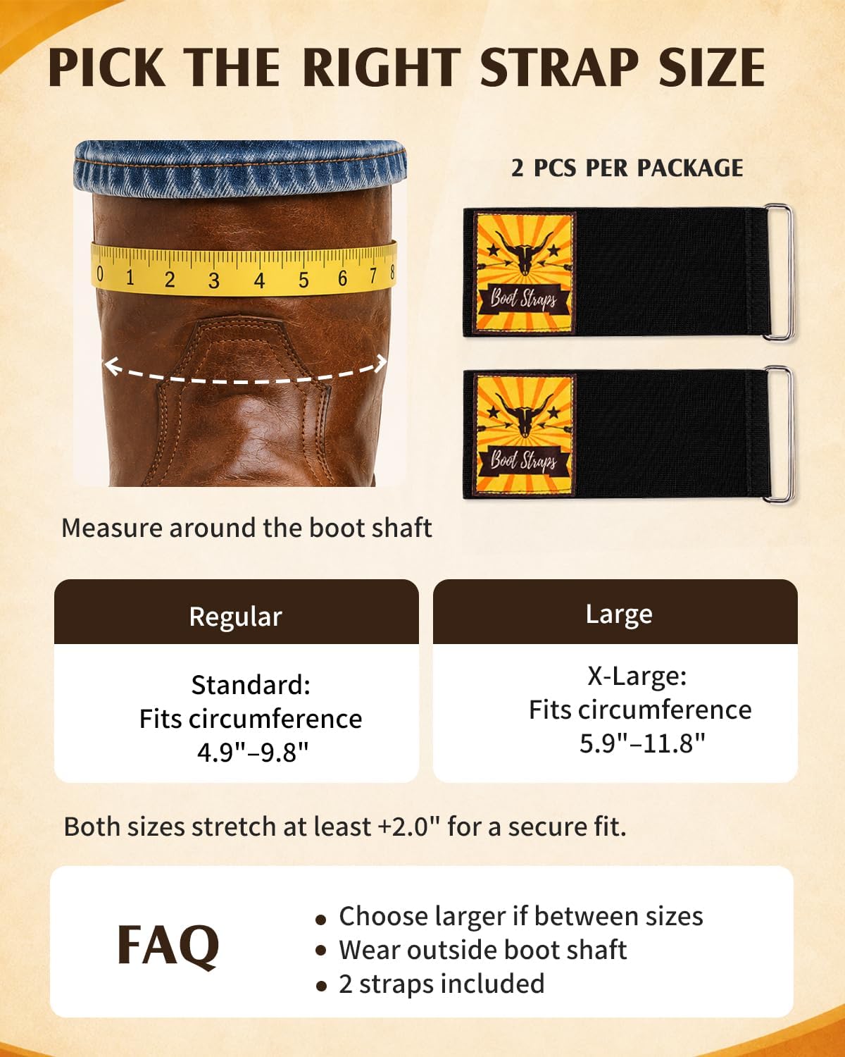 Cowboy Boot Straps, Adjustable Boot Shaft Cinch Strap for Smoother Jean Lines