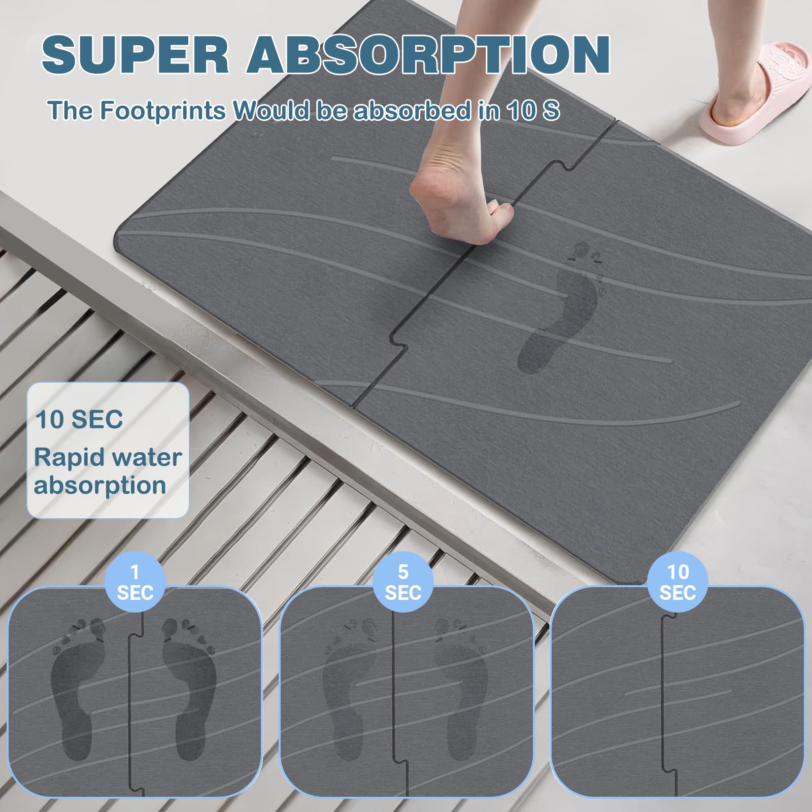 Badematte Stein, Duschvorleger Schnelltrocknend, Diatomite Stone Bath Mat, rutschfest Duschmatte, Super Saugfähig Badezimmermatte, 60 x 39 cm