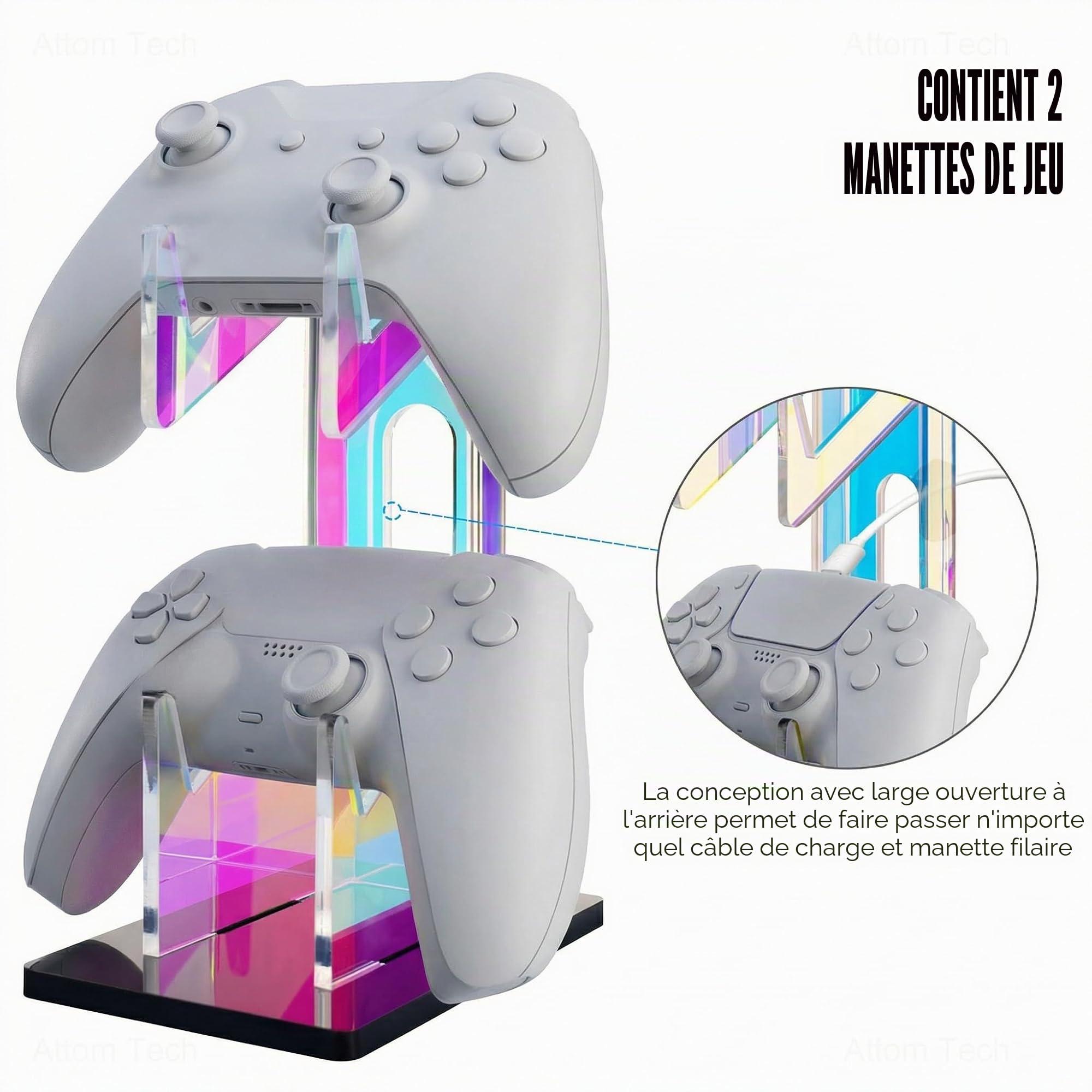 NiHome Support universel en acrylique irisé à 2 niveaux pour manette de jeu PS5 Xbox ONE Switch coloré accessoires de jeu antidérapant stable en acrylique transparent