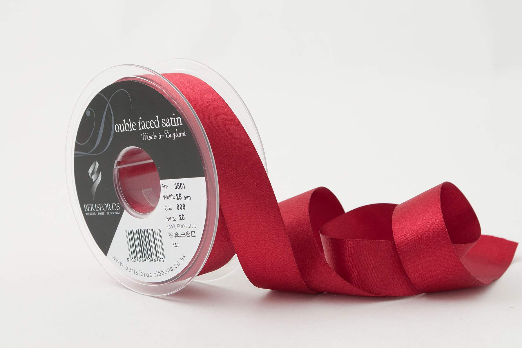 Berisfords Double FACE Poly Satin Ribbon, Scarletberry, 25 mm