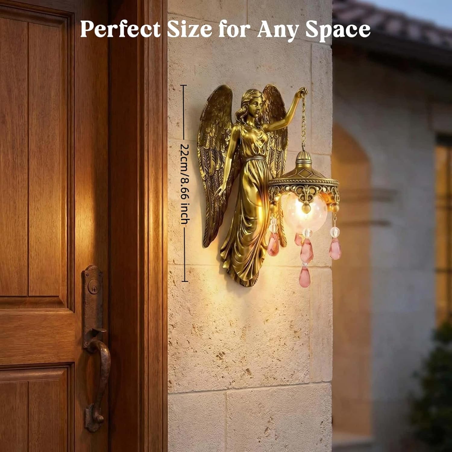 Angel Wall Lamp, Vintage Guardian Angel Light with Frosted Crystal & Wings,Battery Operated Decorative Wall Sconce with Switch, Wall Décor for Bedroom,Living Room,Corridor, Chapel & Hotel