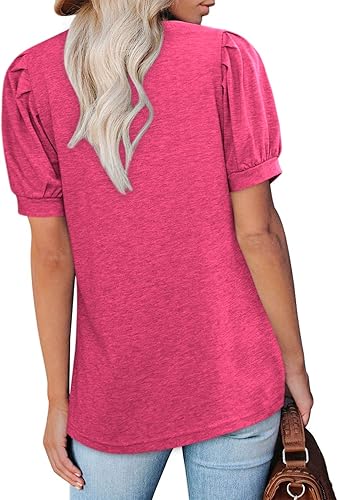 Miniatura 5 de BZB - Camisetas de cuello cuadrado para mujer, trendy 2025, manga corta abombada, estilo túnica de verano, casual, tallas S-2XL