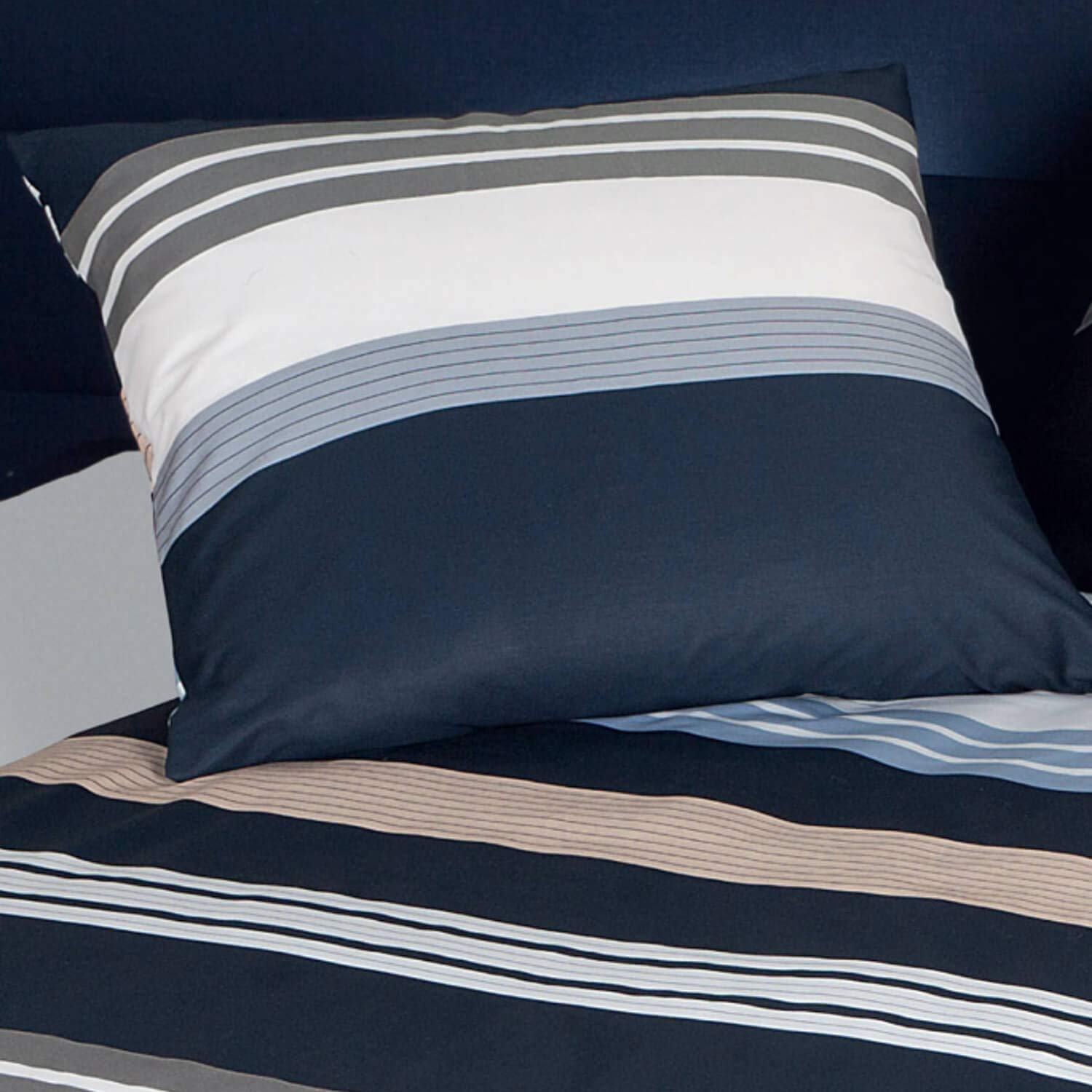 Janine Mako Satin Bettwäsche J.D. 155x220 cm + 80x80 cm Silber-Taupe-Sand